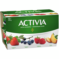 Activia Probiotic Yogurt, Strawberry/Blueberry/Raspberry/Peach Flavour 12x100.0 g