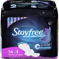 Stayfree Pads, Ultra Thin Overnight with Wings, 14 count14 ea