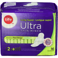 Life Brand Maxi Pads Long Ultra Thing, with Wings16 ea